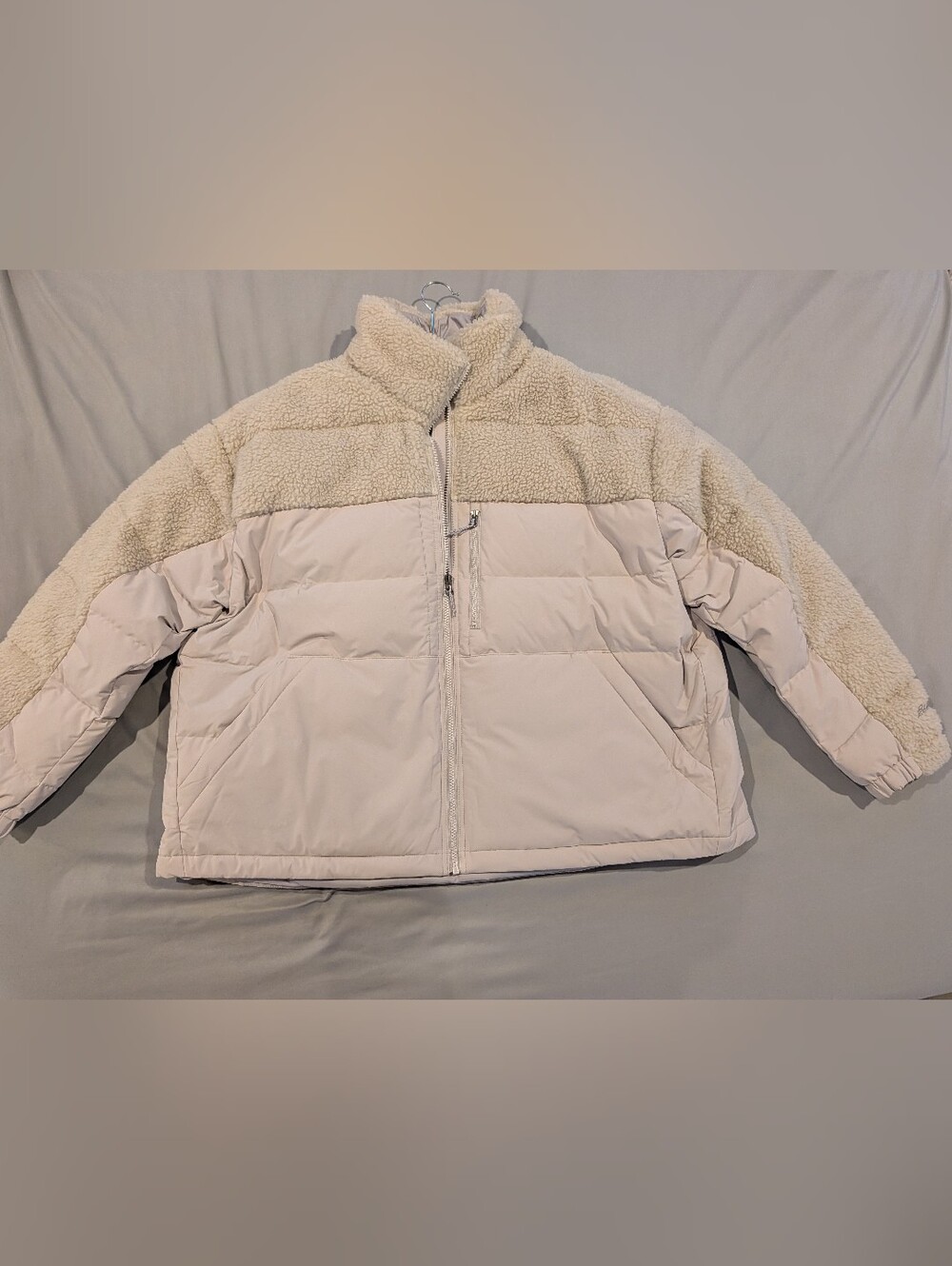 Womens Cream Sherpa Trim Puffer Jacket